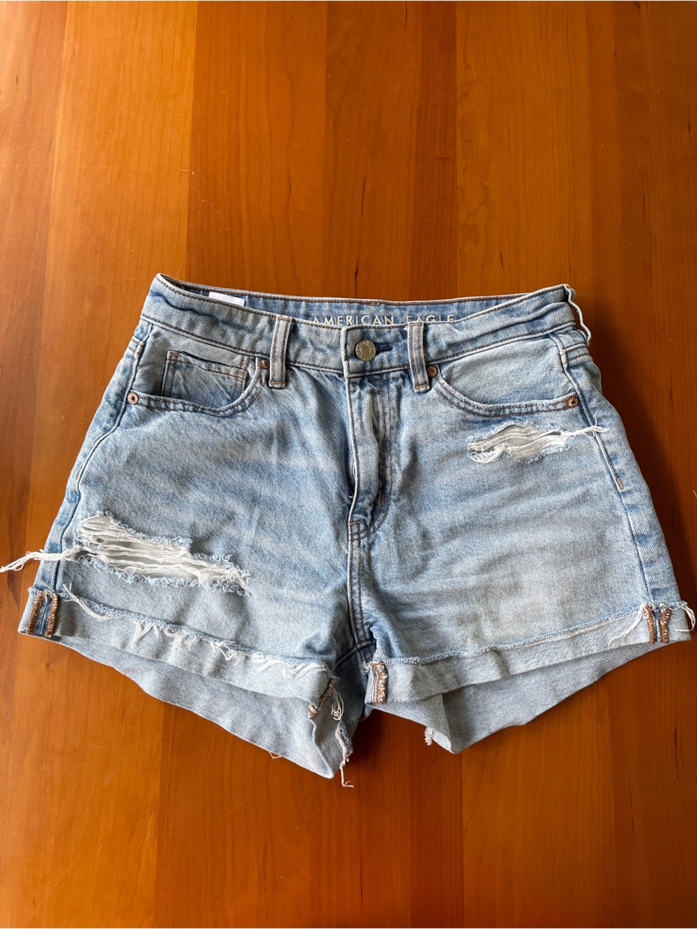 American Eagle Outfitters Light Blue Distressed Denim Shorts